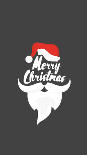 聖誕帽和鬍鬚風格化為「Merry Christmas」文字，深灰色背景。