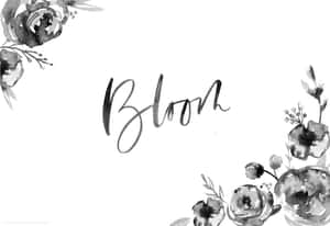 水彩花卉圍繞草書體「Bloom」一詞。 — 水彩 壁紙