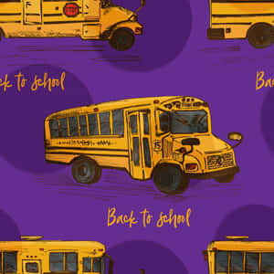 紫色背景上帶有 'Back to School' 文字的黃色校車。 — iPad Pro 壁紙