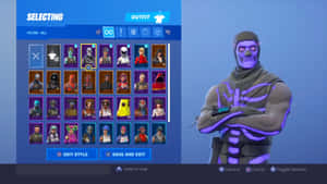 Fortnite角色帶有發光紫色骷髏設計在服裝菜單