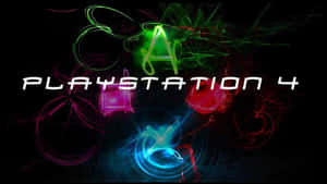 PlayStation 4 標誌被彩色霓虹燈光軌跡環繞在黑色背景上