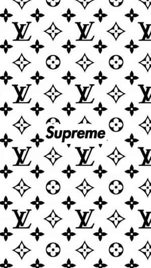 黑白路易威登字母圖案，中央有Supreme標誌。