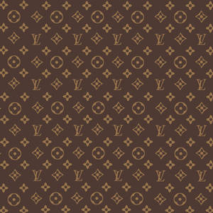 棕色 Louis Vuitton 字母組合圖案，帶有金色花卉和 LV 標誌
