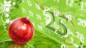 紅色聖誕裝飾在顯示12月25日的綠色日曆上。