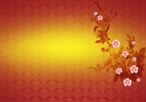 紅色和黃色漸變，帶有中國符號和粉紅櫻花。 — 中國新年 壁紙