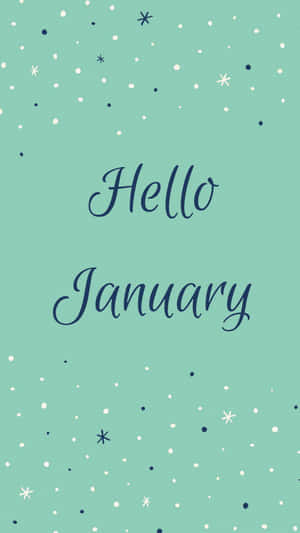 薄荷綠色上帶星星和圓點圖案的Hello January文字