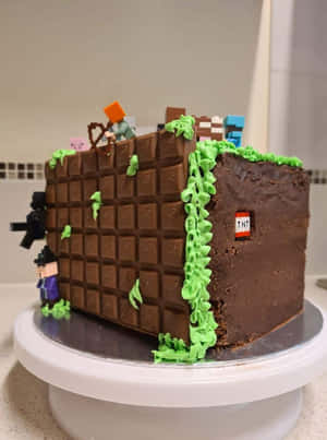 Minecraft蛋糕，朱古力塊，綠色藤蔓，角色公仔 — 生日蛋糕 壁紙