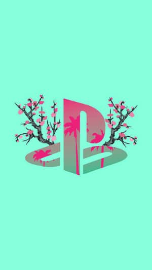PlayStation標誌以櫻花和棕櫚樹裝飾在薄荷綠色上。
