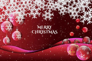帶有雪花和'Merry Christmas'文字的節日紅色和白色聖誕裝飾品。