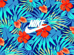 帶有白色Nike標誌的熱帶花卉壁紙。