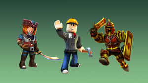 三個 Roblox 角色：海盜、建造者和騎士（附武器）。