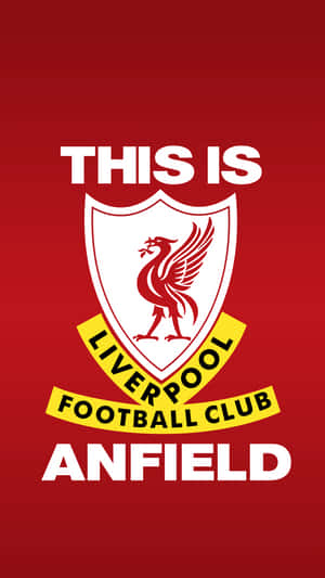 利物浦足球會徽章，紅色背景上寫有「This Is Anfield」文字