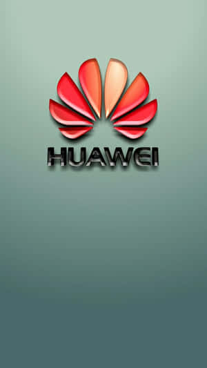 Huawei標誌，紅色花瓣和金屬質感文字，置於青綠色漸變背景上。 — Huawei 壁紙