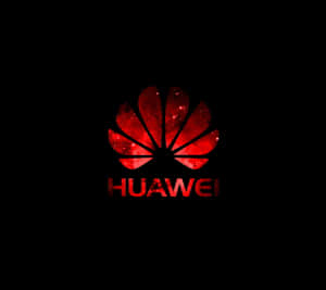 黑色背景上帶有星銀河圖案的紅色華為標誌。 — Huawei 壁紙