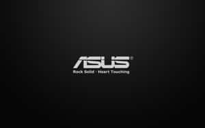 ASUS 品牌標誌，附有標語 Rock Solid Heart Touching，位於深色背景上。