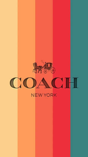 Coach New York 標誌，帶有馬和馬車，位於彩色垂直條紋上。