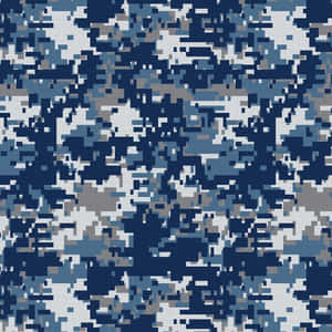 海軍藍灰白像素的數碼迷彩圖案。 — 簡約藍色美學 壁紙