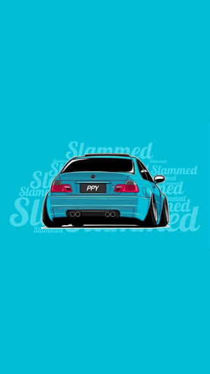 藍色低趴跑車插圖，帶紅色尾燈和 'PPY' 車牌，背景為青色。 — Jdm 美學 壁紙