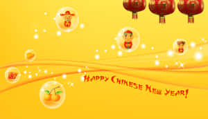 快樂的農曆新年問候，帶有紅色燈籠和氣泡中的節日符號。 — 中國新年 壁紙