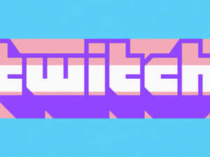 Twitch 標誌，在青色背景上以紫色、粉紅色和白色的幾何方塊字體呈現。