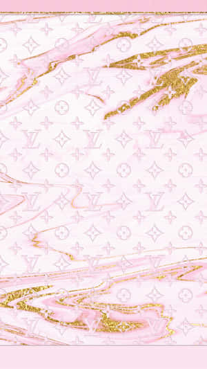帶有 Louis Vuitton 字母組合水印的粉紅色和金色大理石圖案。