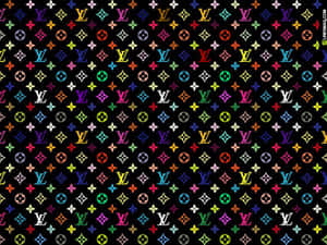黑色背景上的彩色 Louis Vuitton 字母組合圖案 — 路易威登 壁紙
