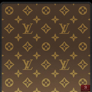 棕色 Louis Vuitton 字母組合圖案，在紋理皮革上帶有金色標誌。