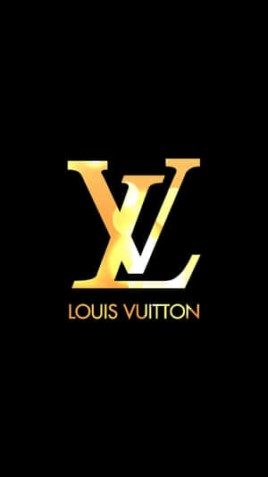 發光金色 Louis Vuitton 標誌在黑色背景上，帶有品牌名稱。