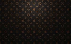 牆紙，黑色背景上重複出現棕色 Louis Vuitton 和 Apple 標誌。
