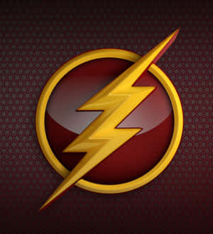 The Flash 超級英雄標誌，黃色閃電在紅色六角形背景上。