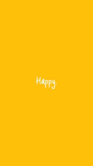 黃色背景，有白色草書的「Happy」字樣。