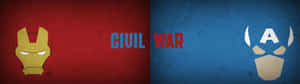 鐵甲奇俠和美國隊長頭盔相對，帶有Civil War文字。 — 復仇者聯盟 壁紙