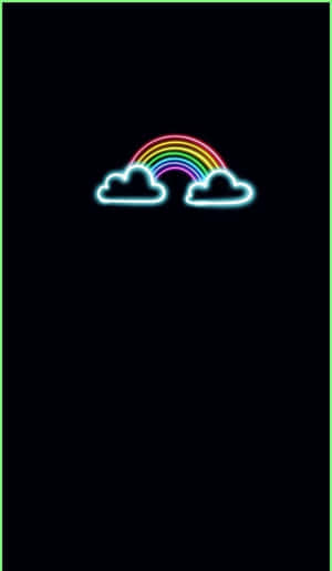 霓虹彩虹在黑色背景上於兩朵雲之間發光。