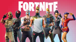 六個Fortnite遊戲角色穿著色彩繽紛的服裝，手持武器擺姿勢。 — 要塞英雄 大逃殺 壁紙