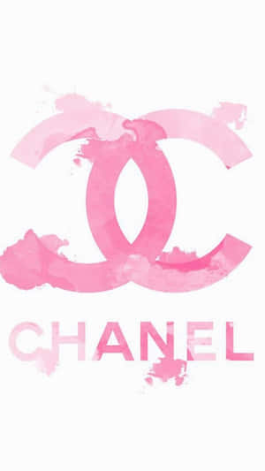 白色背景上帶有飛濺效果的粉紅色水彩 Chanel 標誌。 — iPhone 8 壁紙