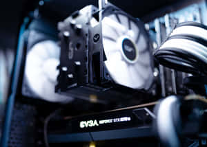 電腦內部特寫，帶有白色風扇和 GeForce GTX 1070 顯示卡。
