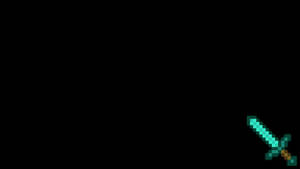 黑色背景角落中一把發光的青綠色像素劍。 — Pixel 9 壁紙