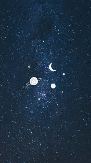 深藍色夜空中帶有星星、月亮和行星的天體場景。