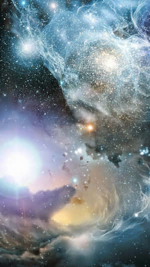 廣闊的宇宙星雲，充滿了發光的氣體和無數的星星，在深空中。