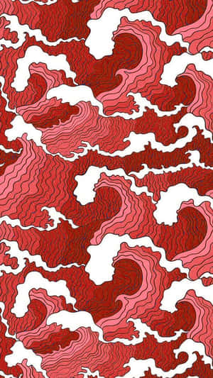 帶有白色負空間的抽象紅色和粉紅色波浪圖案。 — 美學 iPhone 壁紙