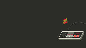 像素瑪利歐從 Nintendo Entertainment System 控制器上跳起。