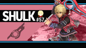 Shulk 身穿紅色盔甲，在粉紅色岩石景觀中手持發光劍。