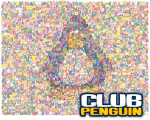 一個由許多小型Club Penguin角色和遊戲標誌組成的大型企鵝。