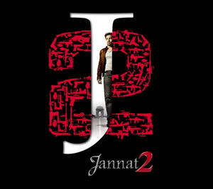 電影《Jannat 2》的海報，一名穿著棕色夾克的男人站在一個充滿槍枝形狀的大字母J內。