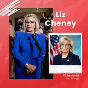 Liz Cheney 在記者會上發言，附有一張她微笑站在美國國旗旁邊的寶麗來照片。 — 政治 壁紙