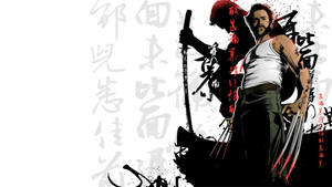 動漫風格的狼人，在書法背景下伸出爪子