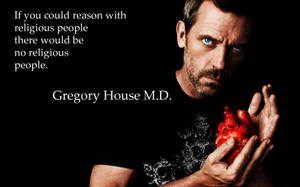 男人拿著紅色心形模型，附有 Gregory House M.D. 的引言 — 電影 壁紙