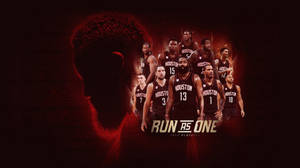 侯斯頓火箭籃球隊身穿紅色球衣，帶有「RUN AS ONE」標語。