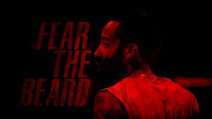 紅光中的運動員，旁邊有「FEAR THE BEARD」文字。