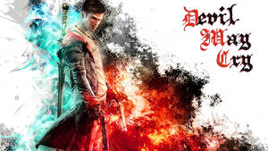 來自《Devil May Cry》的遊戲角色在火與冰效果中手持武器。